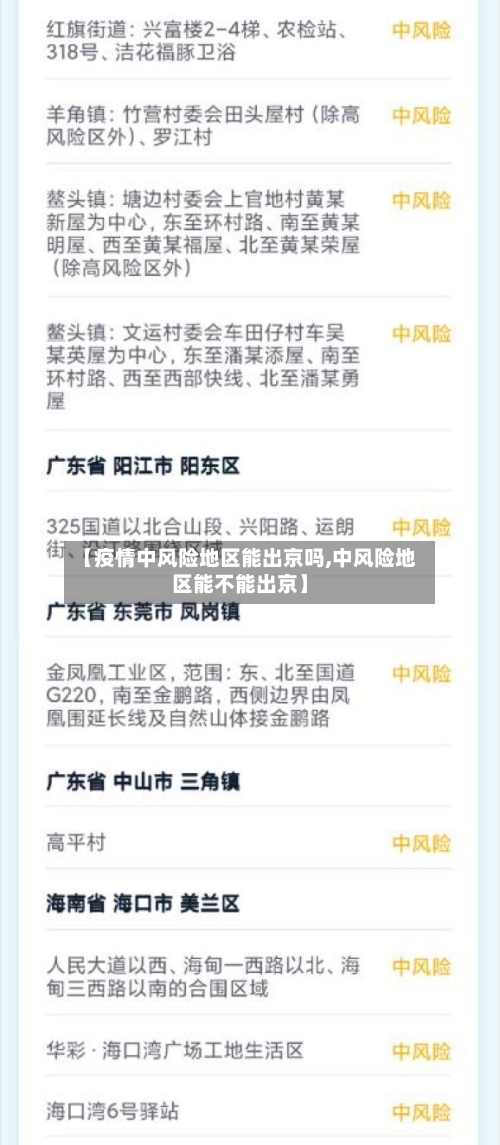【疫情中风险地区能出京吗,中风险地区能不能出京】